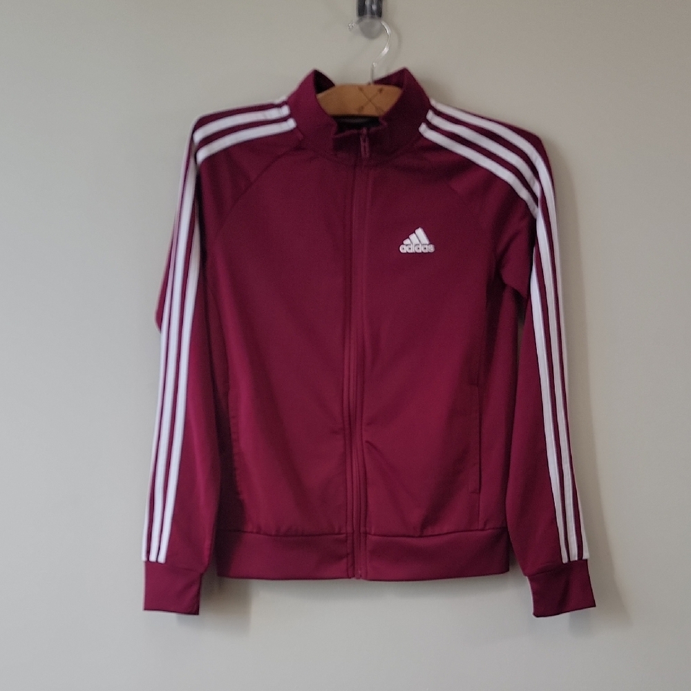 adidas Maroon Track Jacket with White Stripes